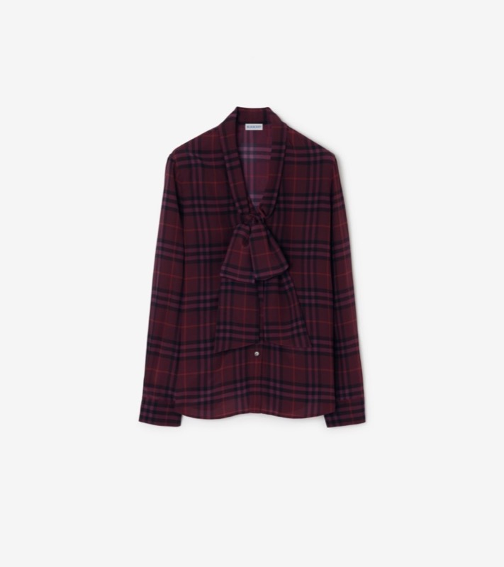 Check Silk Scarf Blouse