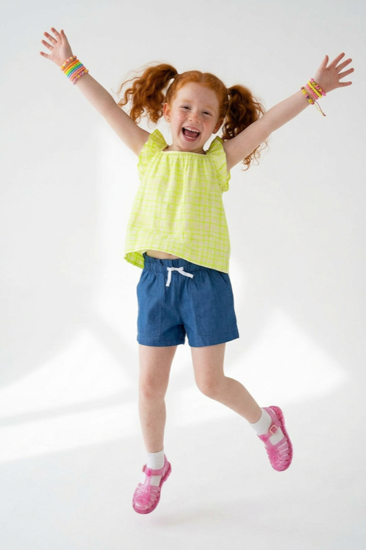 Neon Gingham Smock Top