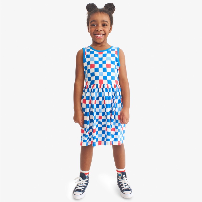 Clearance kids cross-back tank dress in checkerboard