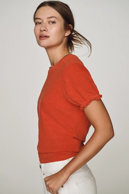 Pilcro Bennie Cotton Slim Puff Sleeve Tee
