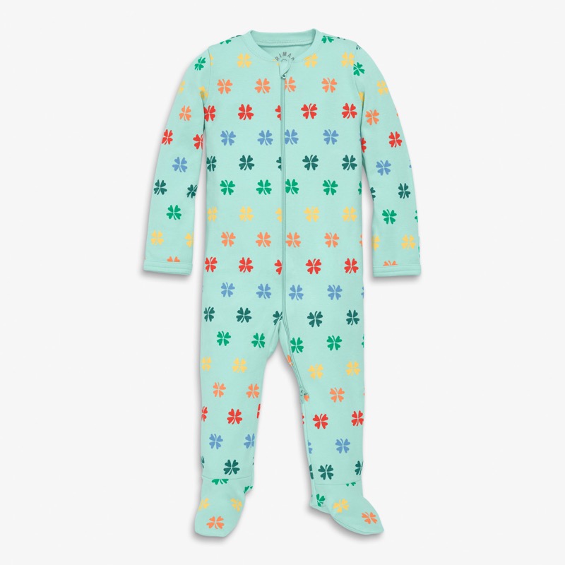 Clearance Baby organic zip footie in rainbow clovers