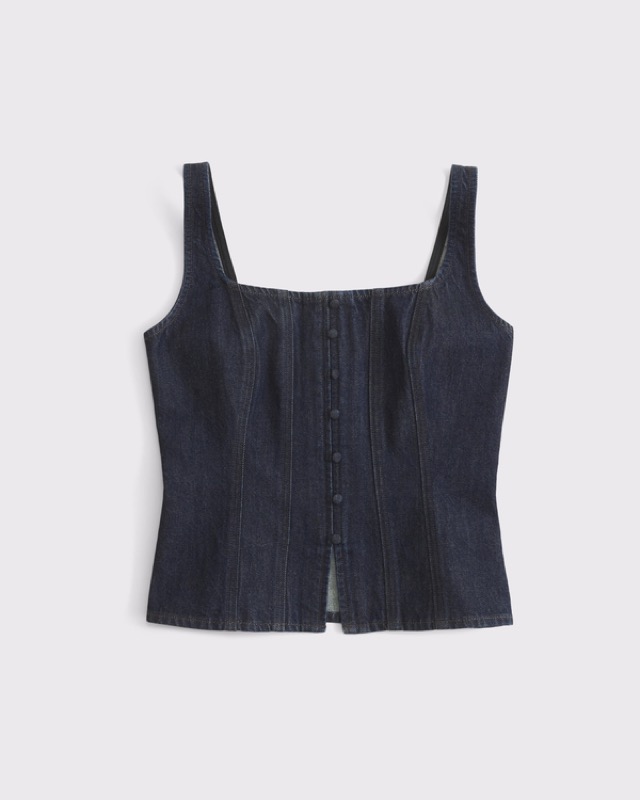 Tie-Back Square Neck Denim Top