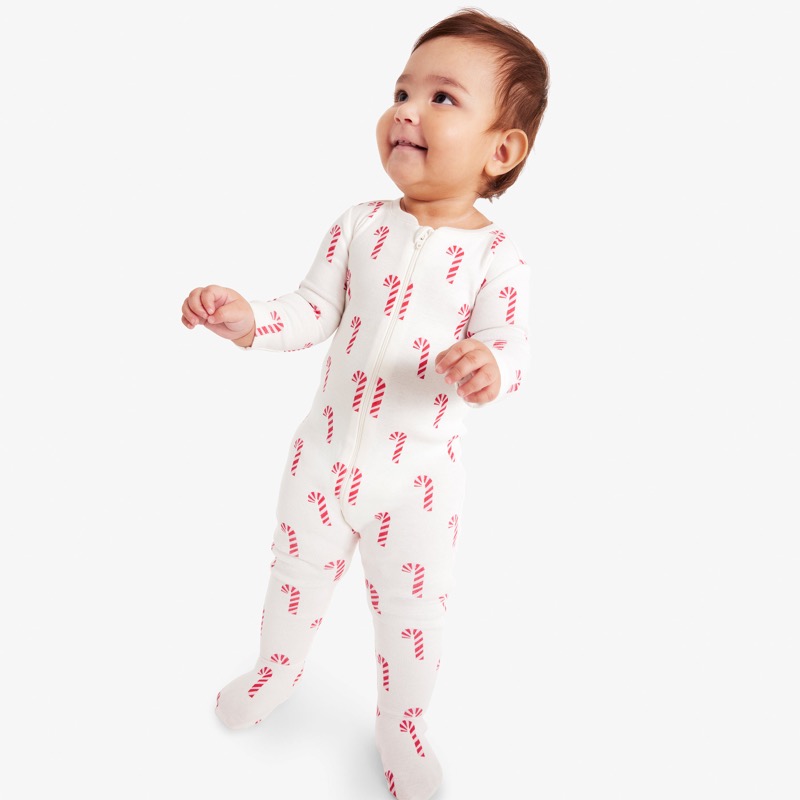 Clearance baby organic zip footie in candy canes