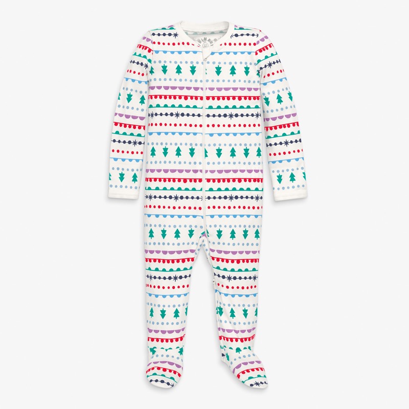 Clearance baby organic zip footie in merry ribbons