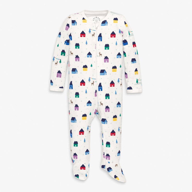 Clearance baby organic zip footie in rainbow village