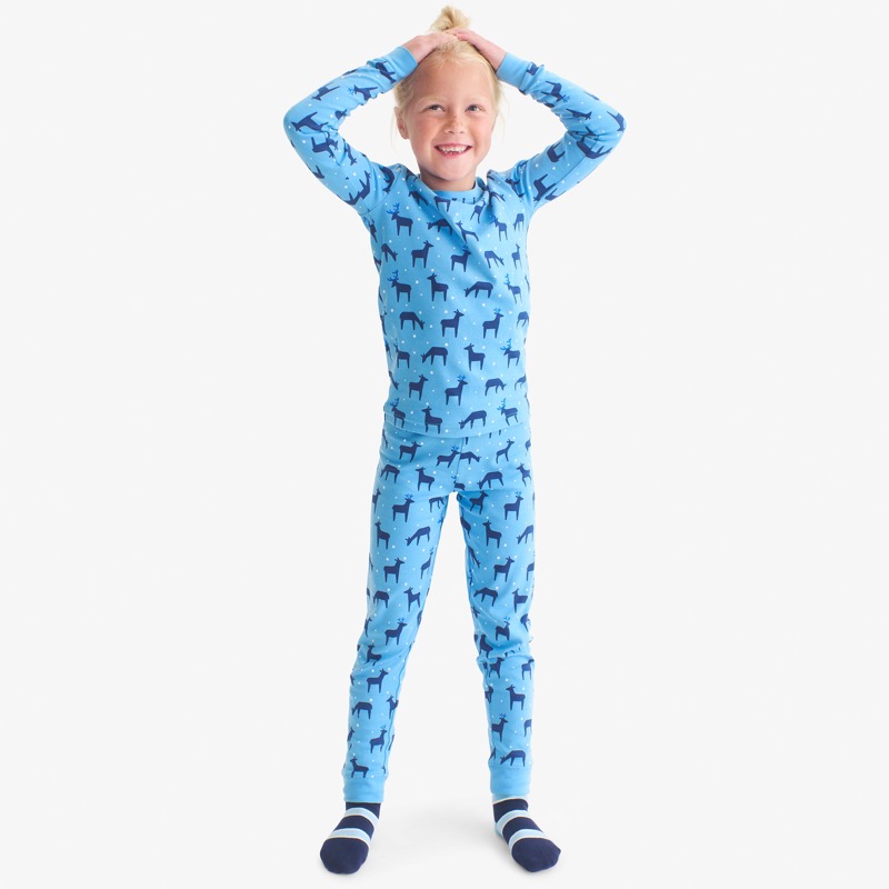 Clearance kids organic PJ pant in snowy reindeer