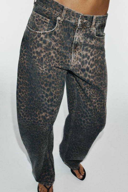 Trf Animal Print Barrel Jeans