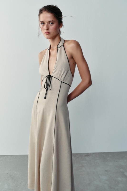 Linen Contrast Trim Dress