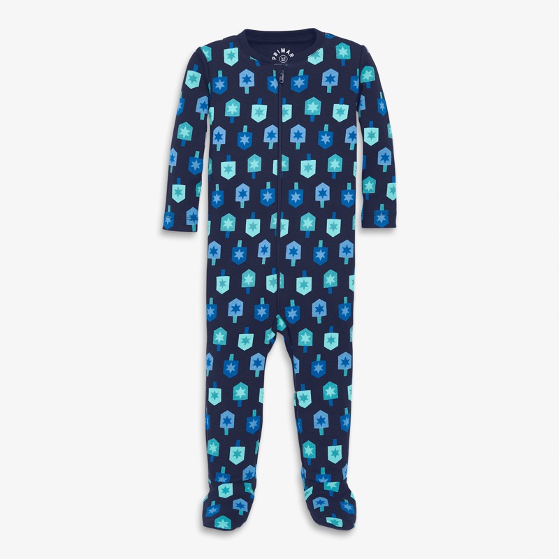 Clearance baby organic zip footie in spinning dreidels