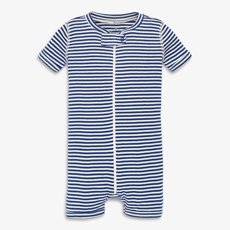 Clearance baby organic short sleeve zip romper in mini stripe