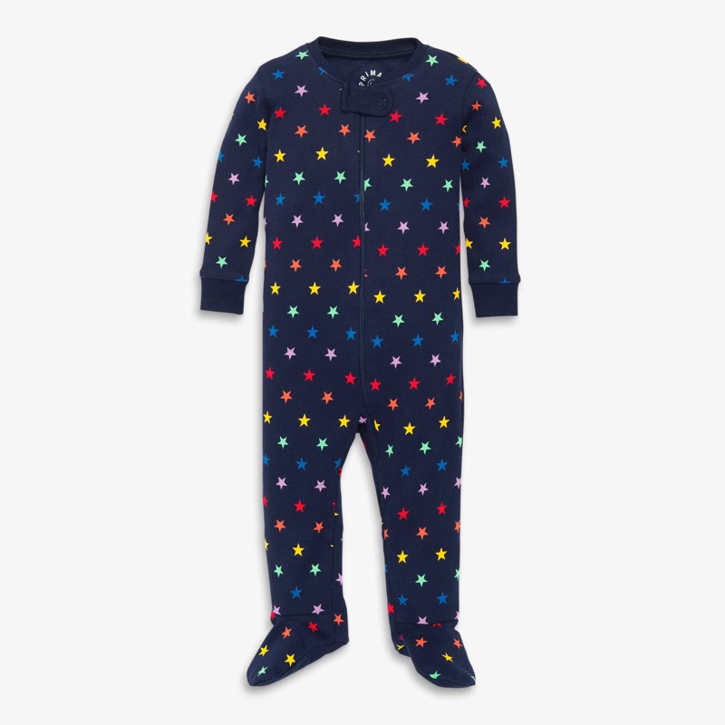 Clearance baby organic zip footie in mini rainbow stars