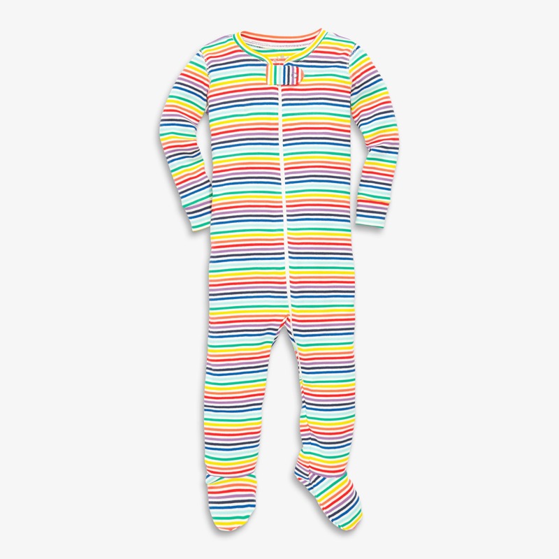 Clearance baby organic zip footie in mini rainbow stripe