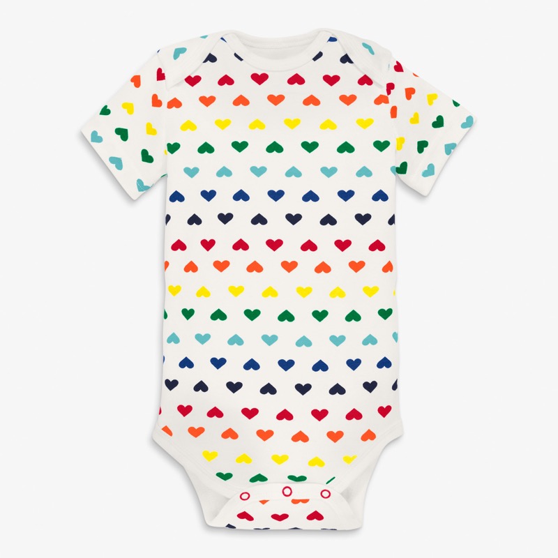 Clearance organic short sleeve babysuit in rainbow heart