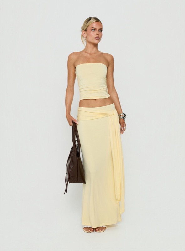 Aymee Tie Detail Maxi Skirt Yellow