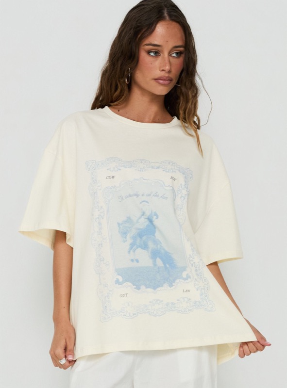 Soft Launch Stamp Oversized Graphic Tee Cream