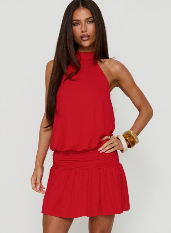 Lealeia Halter Slouch Mini Dress Red