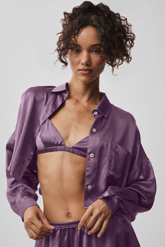 Silk Luminous Cropped Button Down Long Sleeve