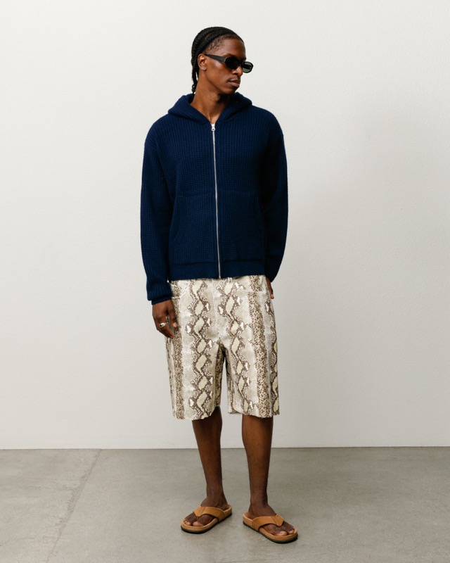 Waffle Cashmere Zip Hood Sweater