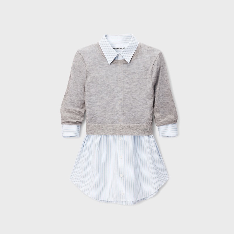 Alexander Wang Button Up with Sheer Crewneck Sweater