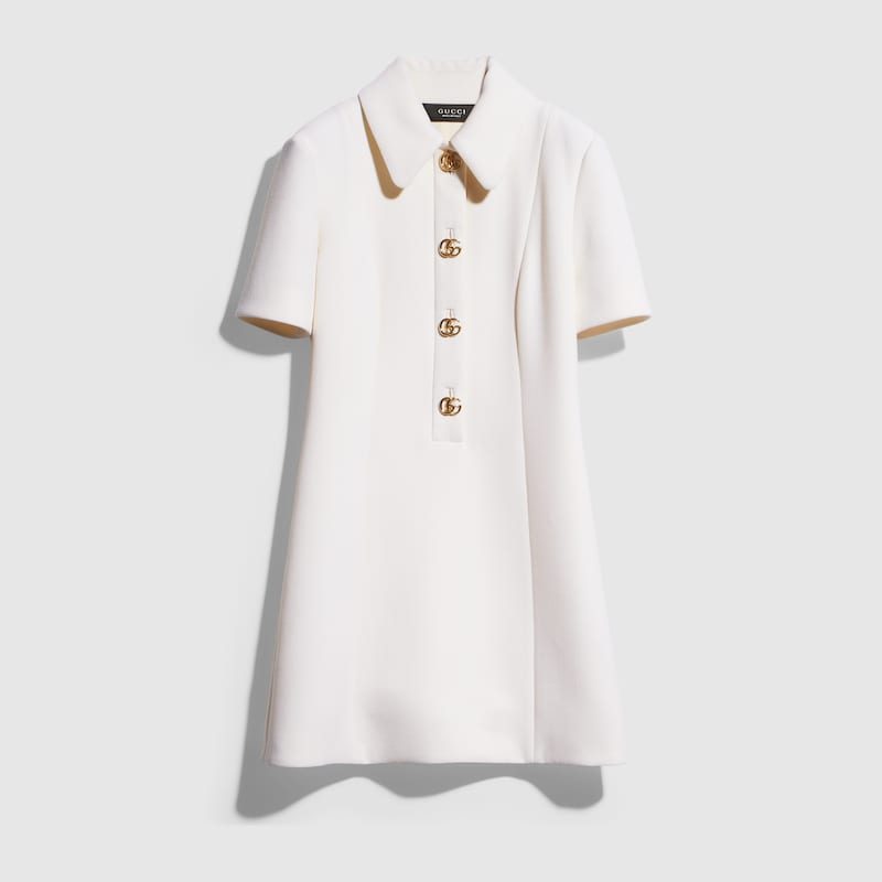 Crepe Wool Dress with Double G Button
