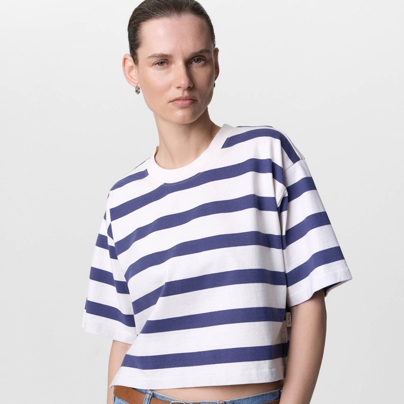 Organic Structured Cotton Striped Cropped Tee