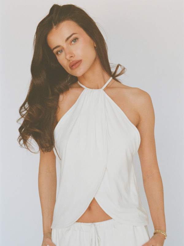 organic cotton linen tulip top – white