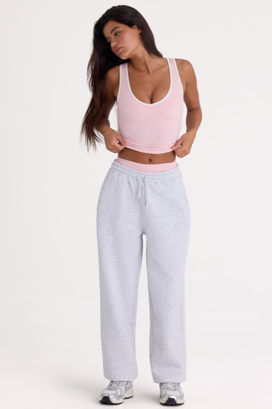 Brushed Cotton Jersey Mid-Rise Relaxed Joggers in Grey Marl
