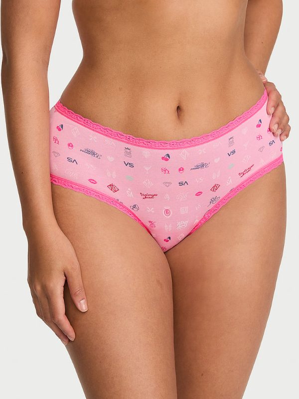 Lace Trim Cotton Lace-Waist Cheeky Panty