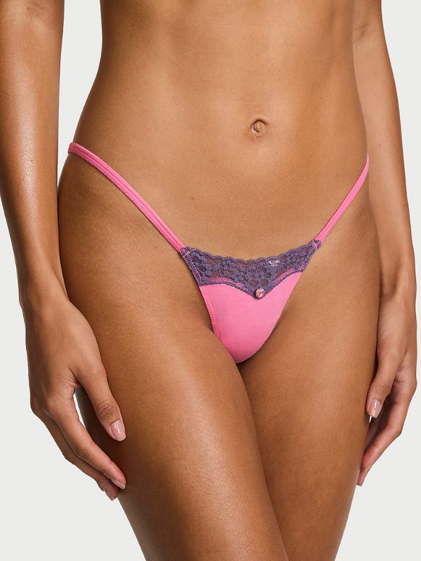 Lace Trim Cotton Lace-Trim Itsy V-String Panty