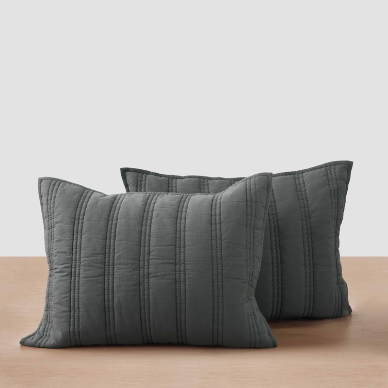 Organic Stonewashed Percale Channel Quilt Shams